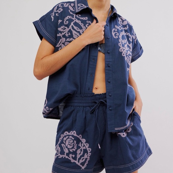 Free People blue and purple Embroidered two piece set - Picture 2 of 4